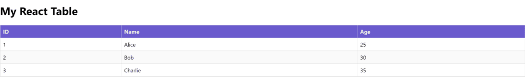 React Table Design with hover effects